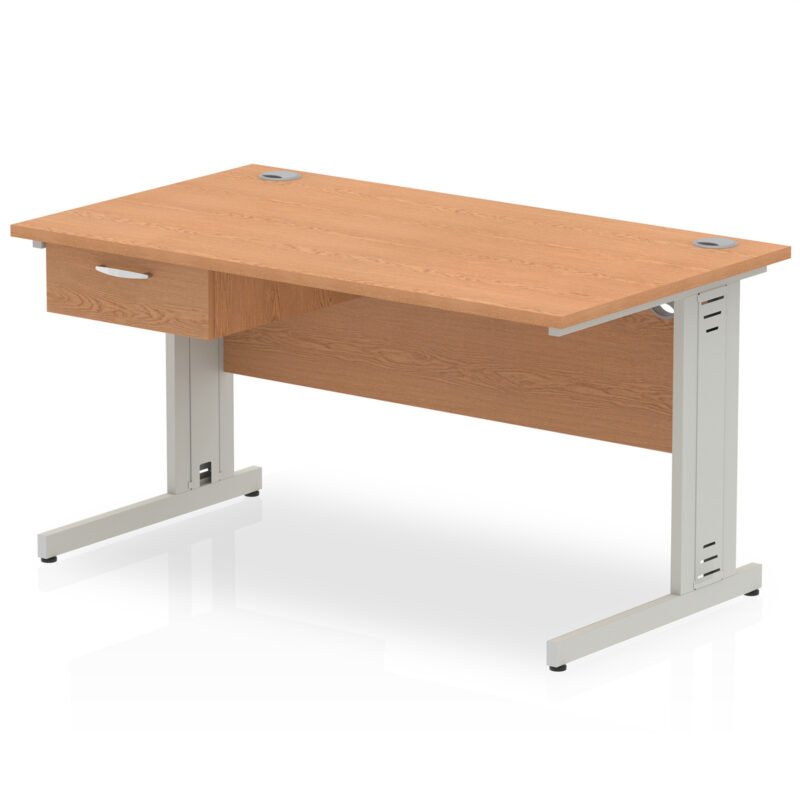 Pace Cable Managed Straight Desk Silver Frame With Single One Drawer Fixed Pedestal - Image 12