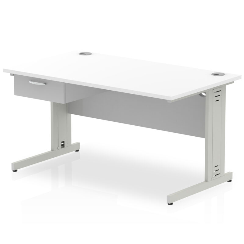 Pace Cable Managed Straight Desk Silver Frame With Single One Drawer Fixed Pedestal - Image 13