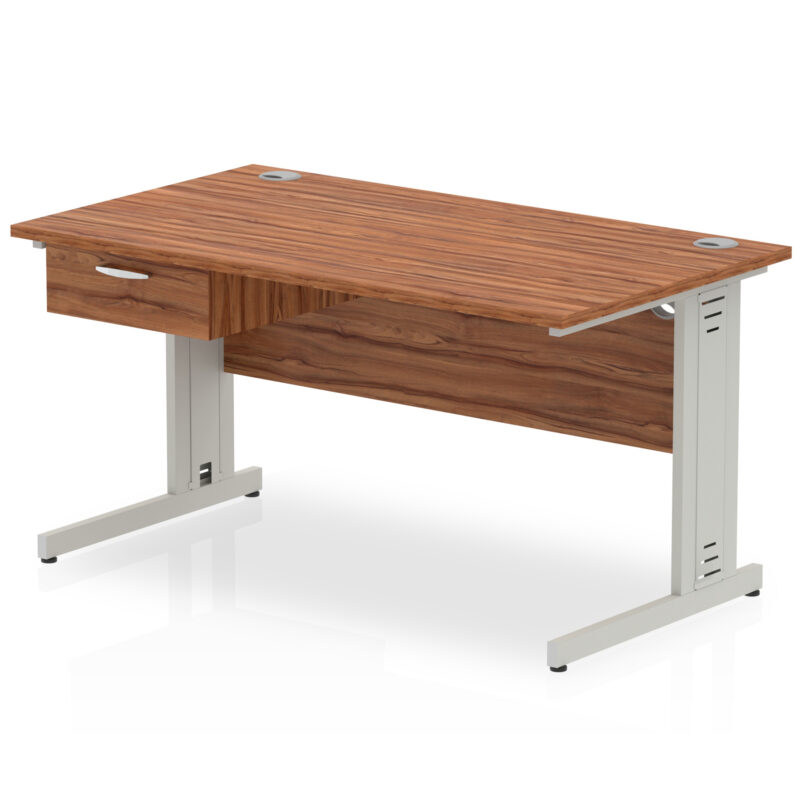 Pace Cable Managed Straight Desk Silver Frame With Single One Drawer Fixed Pedestal - Image 14