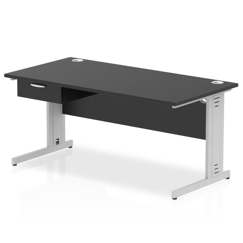 Pace Cable Managed Straight Desk Silver Frame With Single One Drawer Fixed Pedestal - Image 16