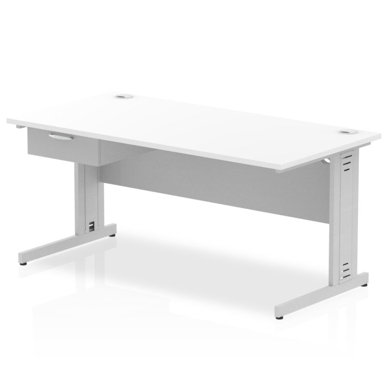 Pace Cable Managed Straight Desk Silver Frame With Single One Drawer Fixed Pedestal - Image 20