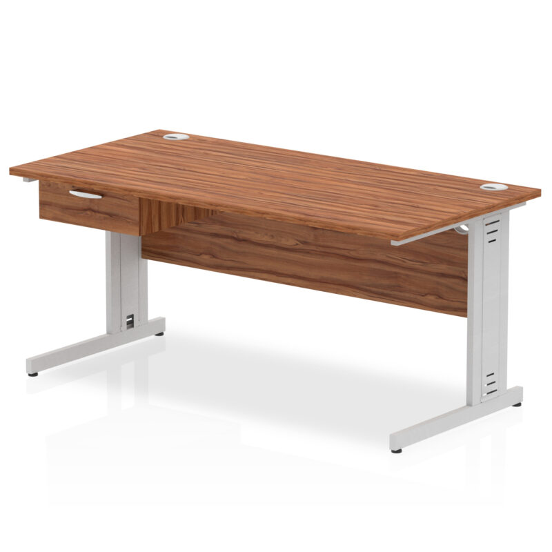 Pace Cable Managed Straight Desk Silver Frame With Single One Drawer Fixed Pedestal - Image 21