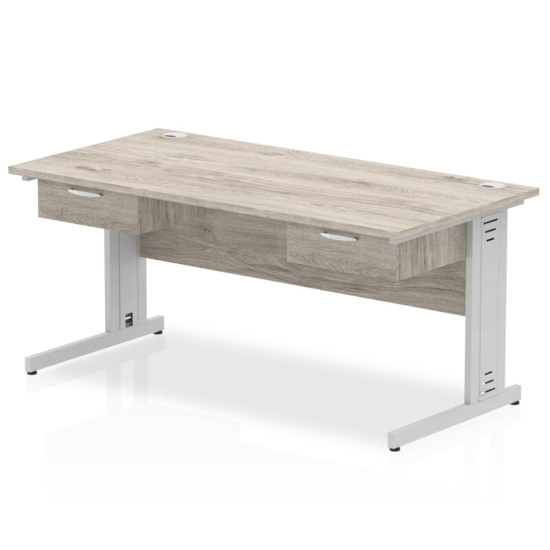Pace Cable Managed Straight Desk Silver Frame With Two One Drawer Fixed Pedestals - Image 3
