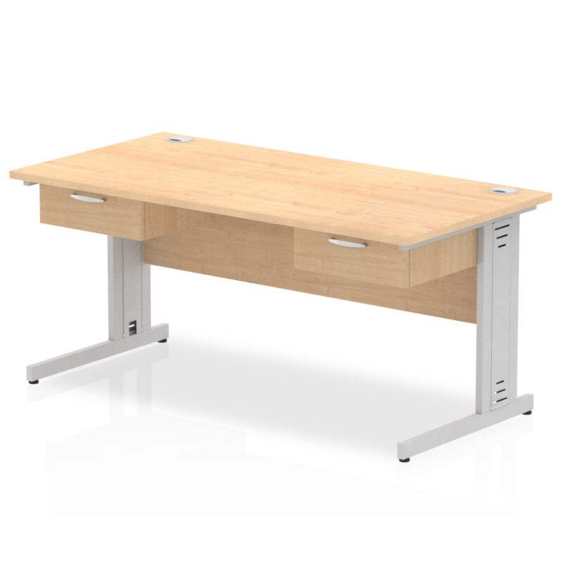 Pace Cable Managed Straight Desk Silver Frame With Two One Drawer Fixed Pedestals - Image 4