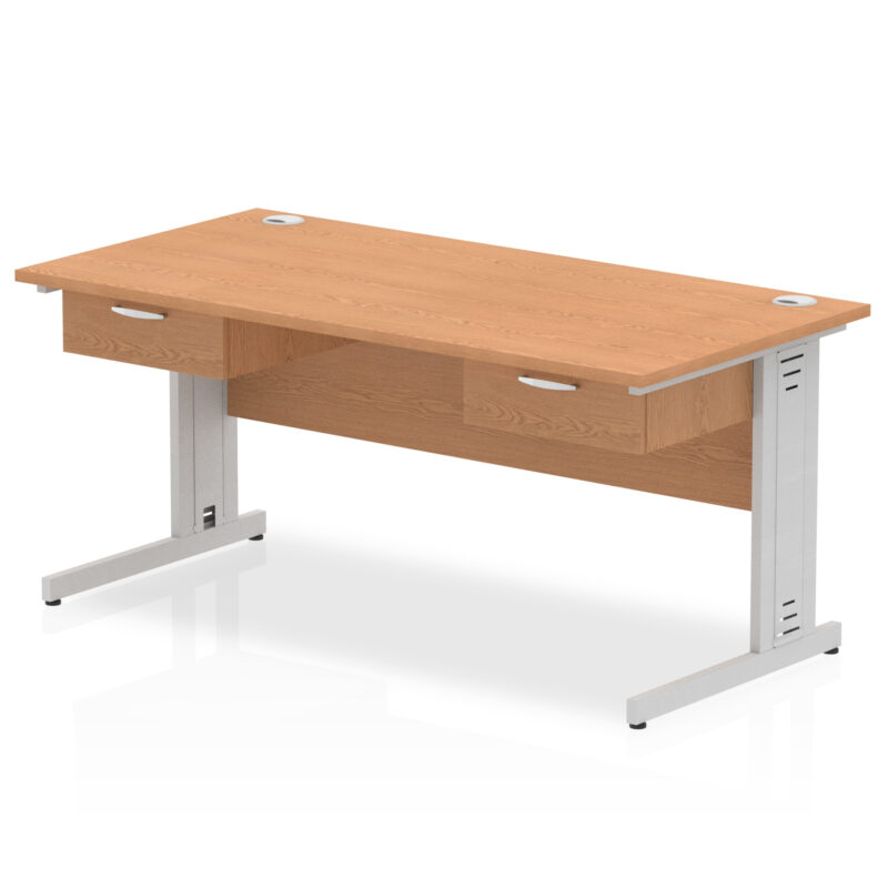 Pace Cable Managed Straight Desk Silver Frame With Two One Drawer Fixed Pedestals - Image 5
