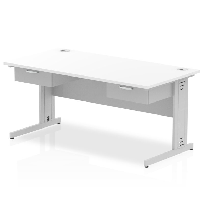 Pace Cable Managed Straight Desk Silver Frame With Two One Drawer Fixed Pedestals - Image 6