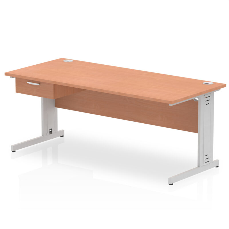 Pace Cable Managed Straight Desk Silver Frame With Single One Drawer Fixed Pedestal - Image 22