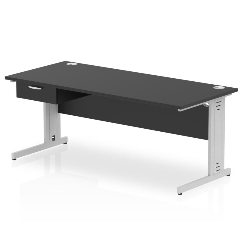 Pace Cable Managed Straight Desk Silver Frame With Single One Drawer Fixed Pedestal - Image 23
