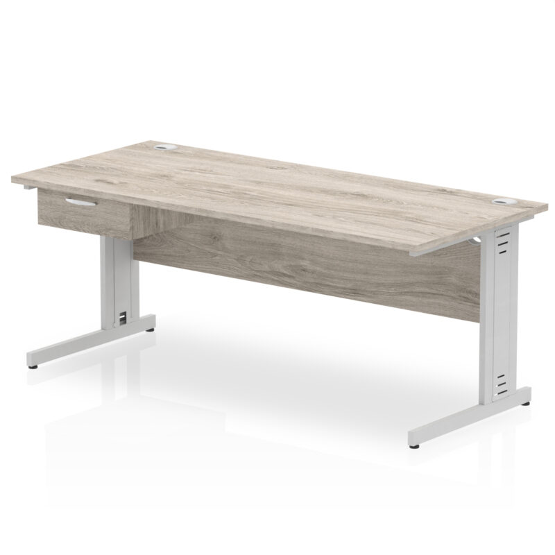Pace Cable Managed Straight Desk Silver Frame With Single One Drawer Fixed Pedestal - Image 24