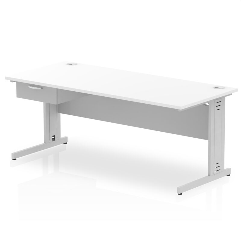 Pace Cable Managed Straight Desk Silver Frame With Single One Drawer Fixed Pedestal - Image 27