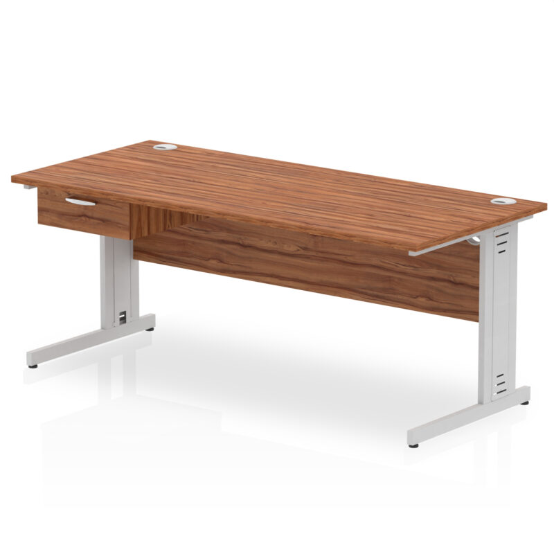 Pace Cable Managed Straight Desk Silver Frame With Single One Drawer Fixed Pedestal - Image 28