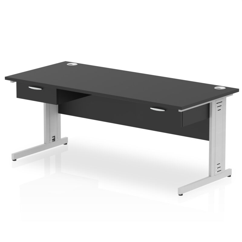 Pace Cable Managed Straight Desk Silver Frame With Two One Drawer Fixed Pedestals - Image 9