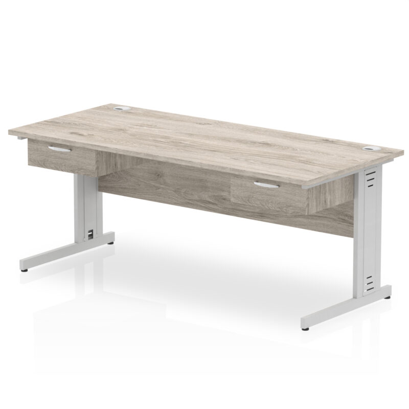 Pace Cable Managed Straight Desk Silver Frame With Two One Drawer Fixed Pedestals - Image 10