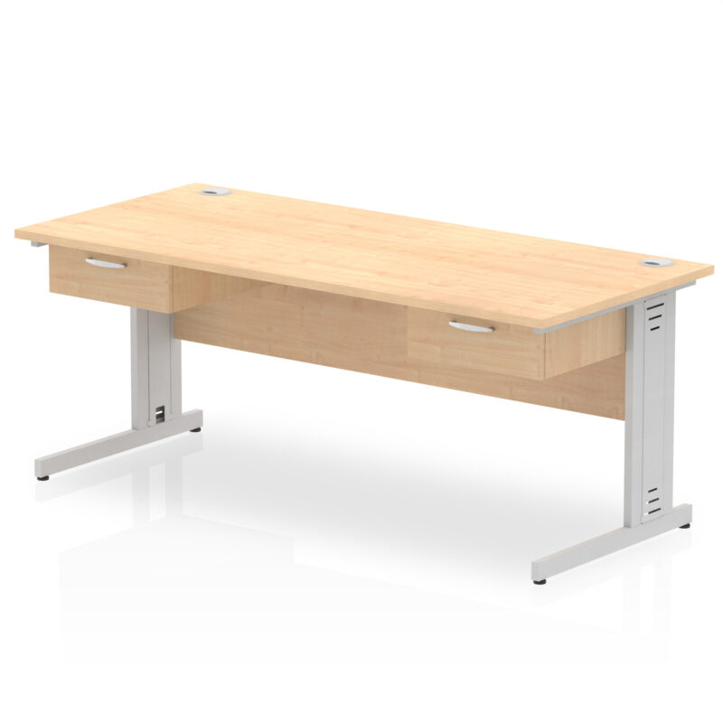 Pace Cable Managed Straight Desk Silver Frame With Two One Drawer Fixed Pedestals - Image 11