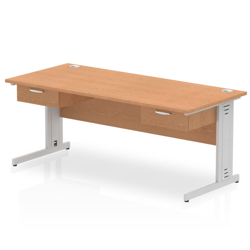 Pace Cable Managed Straight Desk Silver Frame With Two One Drawer Fixed Pedestals - Image 12