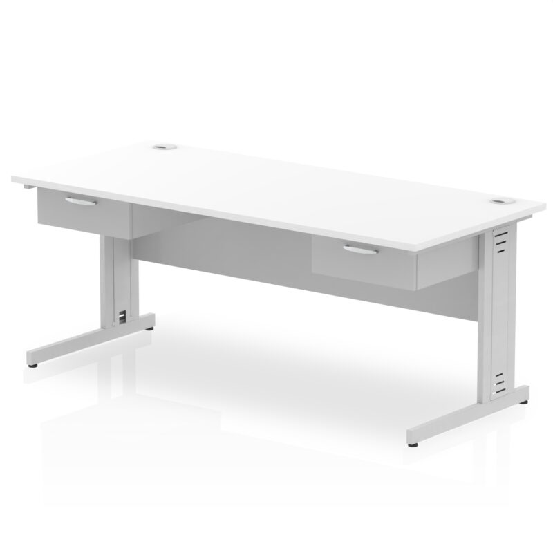 Pace Cable Managed Straight Desk Silver Frame With Two One Drawer Fixed Pedestals - Image 13