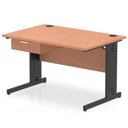 Pace Cable Managed Straight Desk Black Frame With Single One Drawer Fixed Pedestal