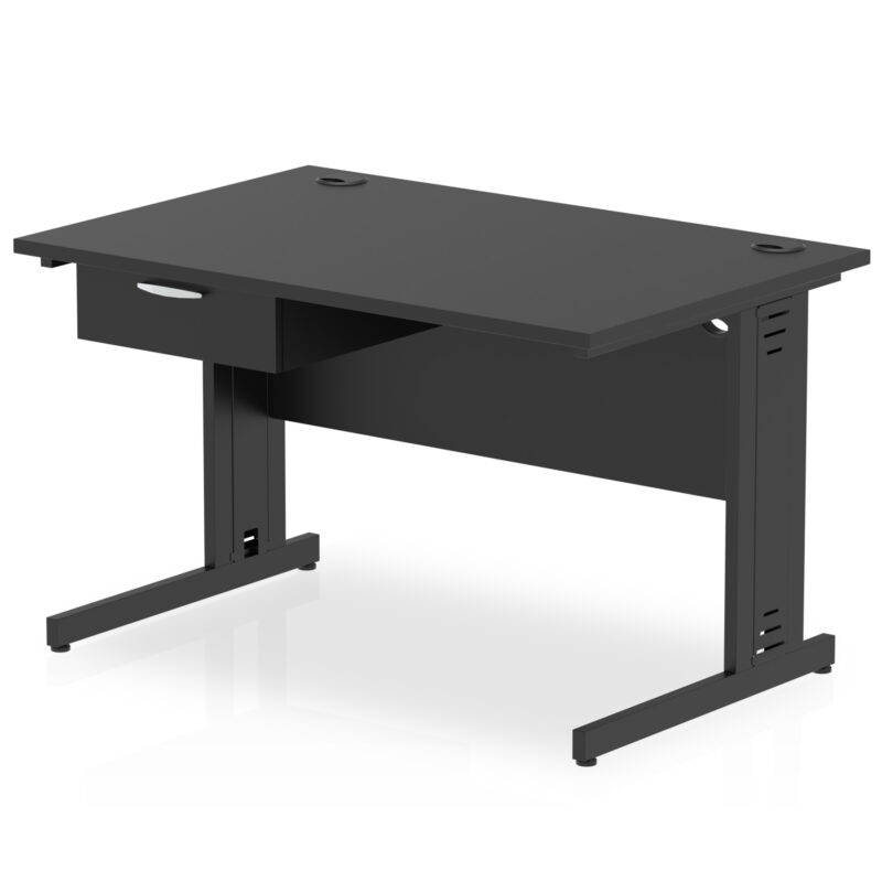 Pace Cable Managed Straight Desk Black Frame With Single One Drawer Fixed Pedestal - Image 2