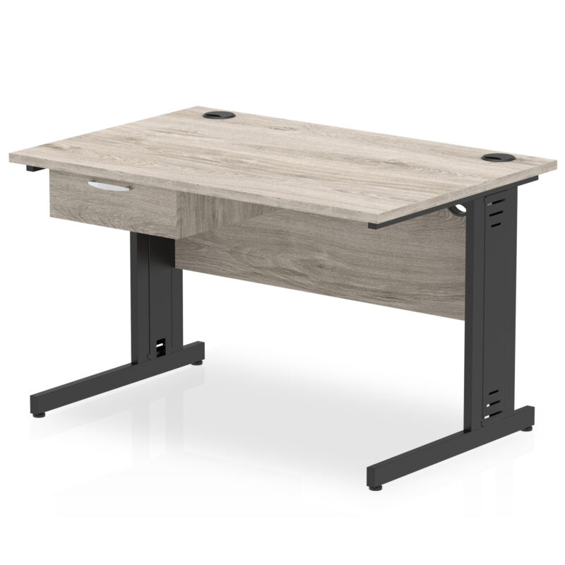 Pace Cable Managed Straight Desk Black Frame With Single One Drawer Fixed Pedestal - Image 3