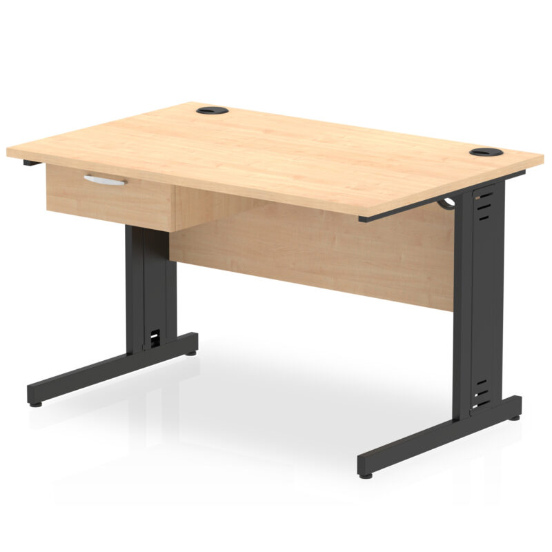 Pace Cable Managed Straight Desk Black Frame With Single One Drawer Fixed Pedestal - Image 4