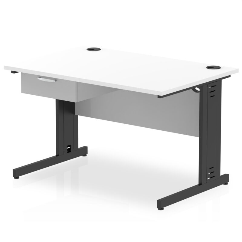 Pace Cable Managed Straight Desk Black Frame With Single One Drawer Fixed Pedestal - Image 6