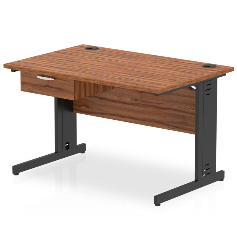 Pace Cable Managed Straight Desk Black Frame With Single One Drawer Fixed Pedestal - Image 7