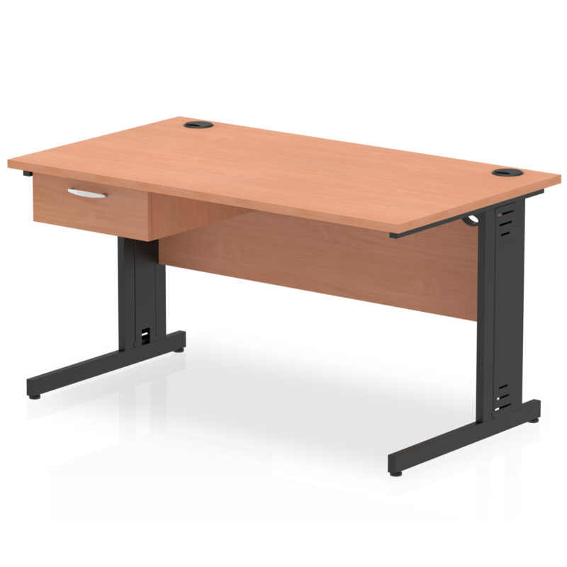Pace Cable Managed Straight Desk Black Frame With Single One Drawer Fixed Pedestal - Image 8
