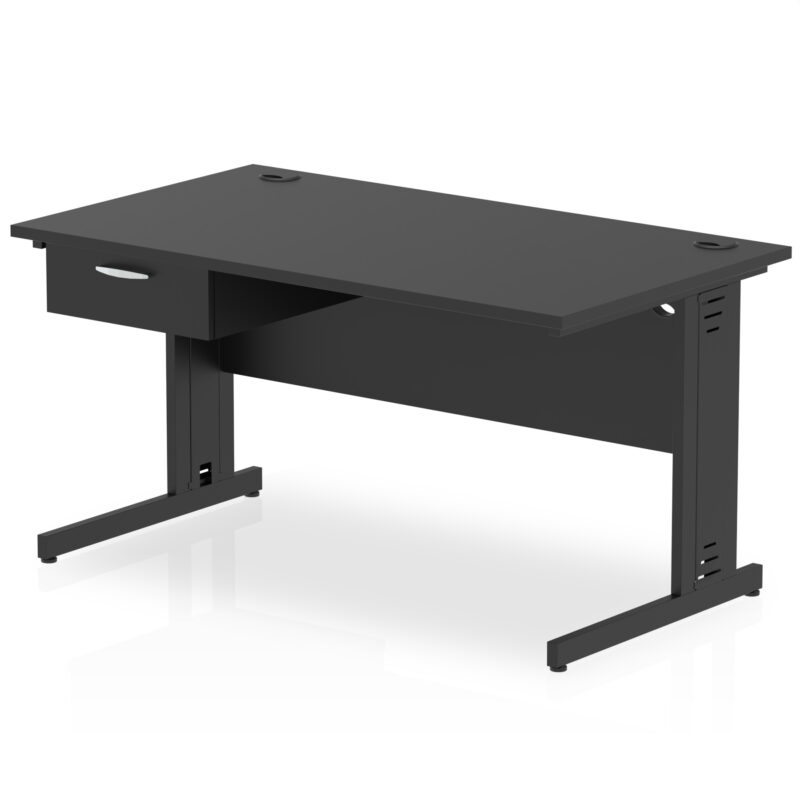 Pace Cable Managed Straight Desk Black Frame With Single One Drawer Fixed Pedestal - Image 9