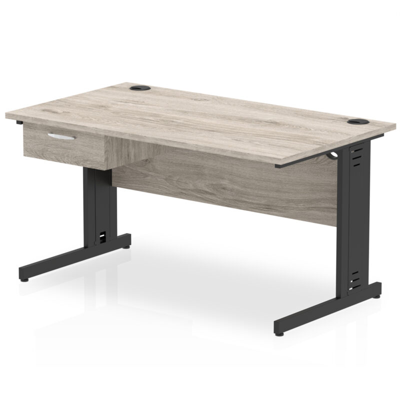 Pace Cable Managed Straight Desk Black Frame With Single One Drawer Fixed Pedestal - Image 10
