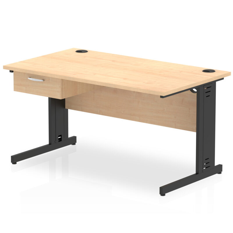 Pace Cable Managed Straight Desk Black Frame With Single One Drawer Fixed Pedestal - Image 11