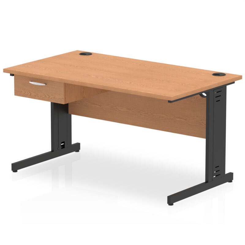 Pace Cable Managed Straight Desk Black Frame With Single One Drawer Fixed Pedestal - Image 12
