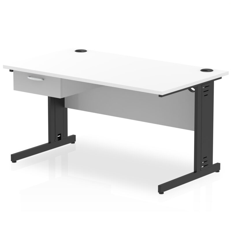 Pace Cable Managed Straight Desk Black Frame With Single One Drawer Fixed Pedestal - Image 13