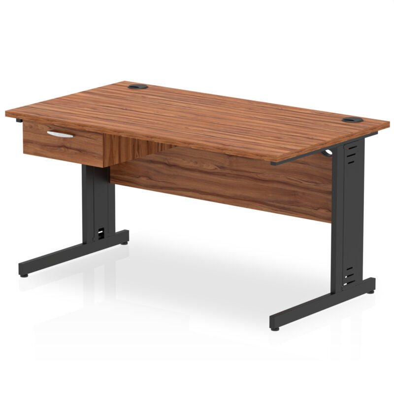 Pace Cable Managed Straight Desk Black Frame With Single One Drawer Fixed Pedestal - Image 14