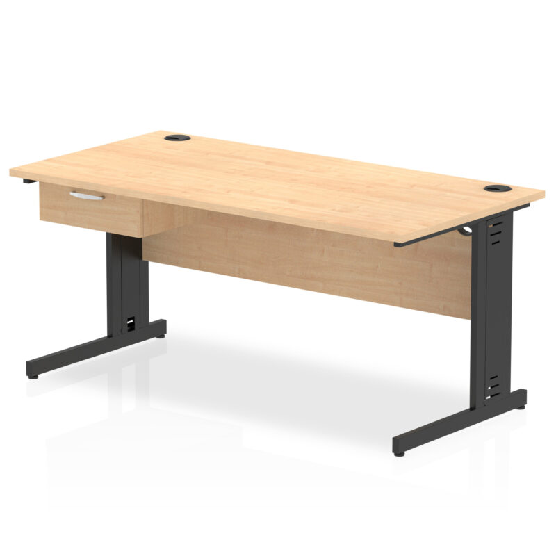 Pace Cable Managed Straight Desk Black Frame With Single One Drawer Fixed Pedestal - Image 18