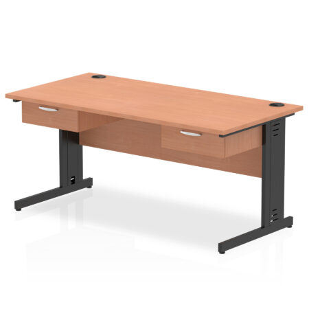 Pace Cable Managed Straight Desk Black Frame With Two One Drawer Fixed Pedestals