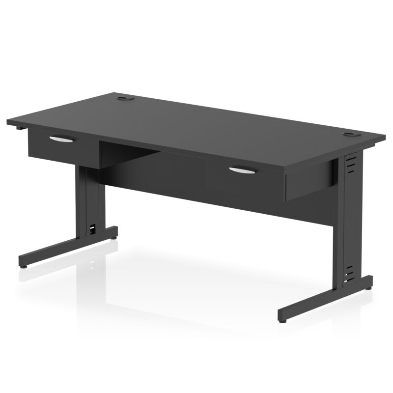 Pace Cable Managed Straight Desk Black Frame With Two One Drawer Fixed Pedestals - Image 2