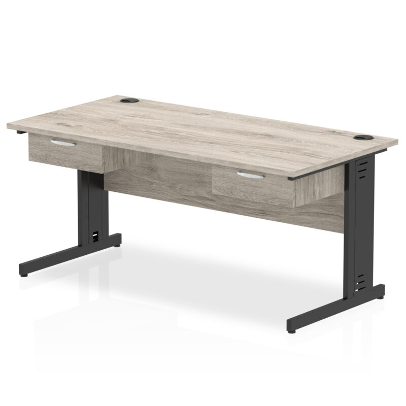 Pace Cable Managed Straight Desk Black Frame With Two One Drawer Fixed Pedestals - Image 3