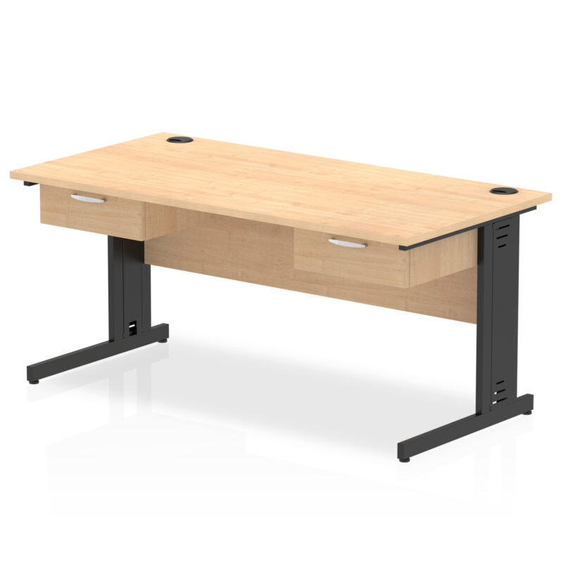 Pace Cable Managed Straight Desk Black Frame With Two One Drawer Fixed Pedestals - Image 4