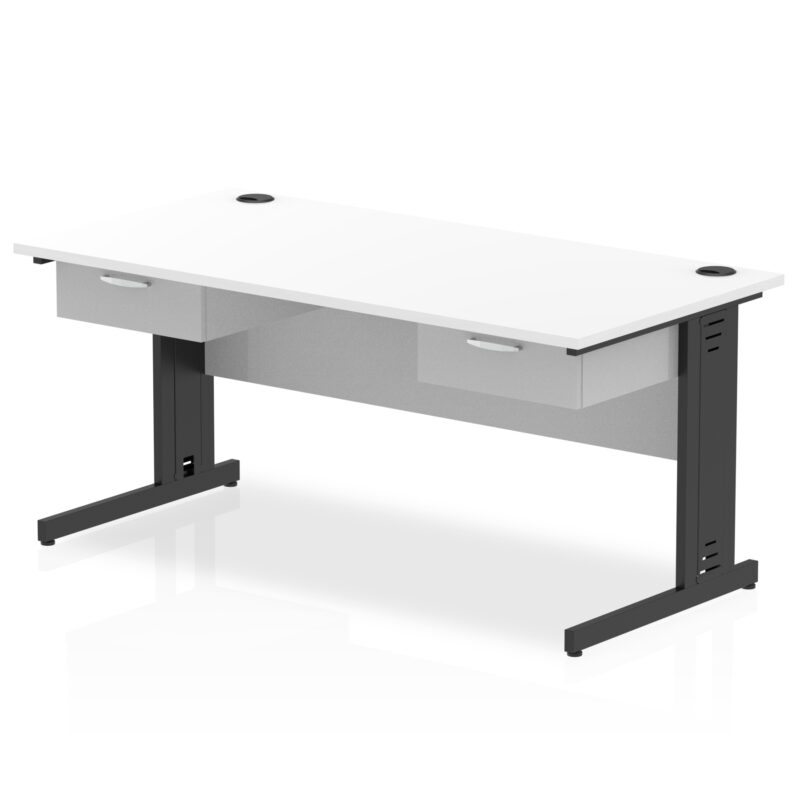 Pace Cable Managed Straight Desk Black Frame With Two One Drawer Fixed Pedestals - Image 6