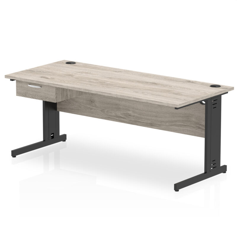 Pace Cable Managed Straight Desk Black Frame With Single One Drawer Fixed Pedestal - Image 24