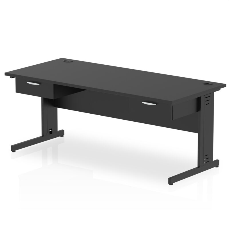 Pace Cable Managed Straight Desk Black Frame With Two One Drawer Fixed Pedestals - Image 9