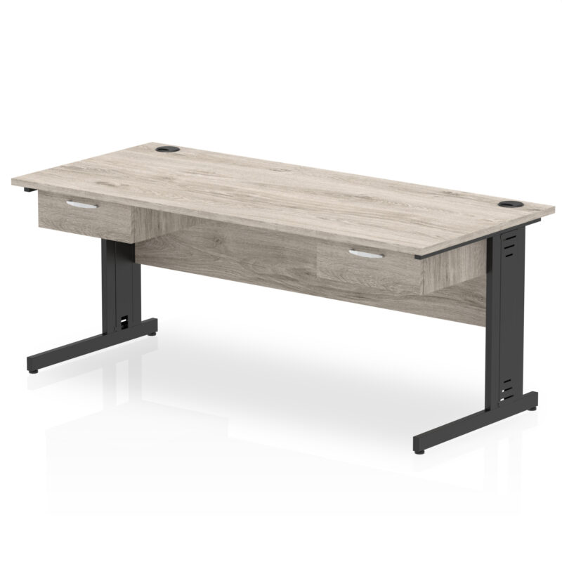 Pace Cable Managed Straight Desk Black Frame With Two One Drawer Fixed Pedestals - Image 10