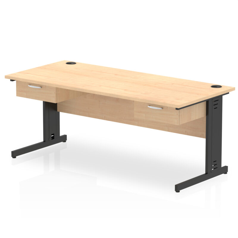 Pace Cable Managed Straight Desk Black Frame With Two One Drawer Fixed Pedestals - Image 11