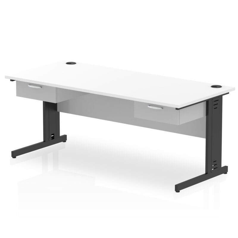 Pace Cable Managed Straight Desk Black Frame With Two One Drawer Fixed Pedestals - Image 13