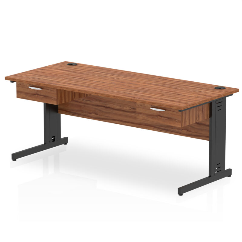 Pace Cable Managed Straight Desk Black Frame With Two One Drawer Fixed Pedestals - Image 14