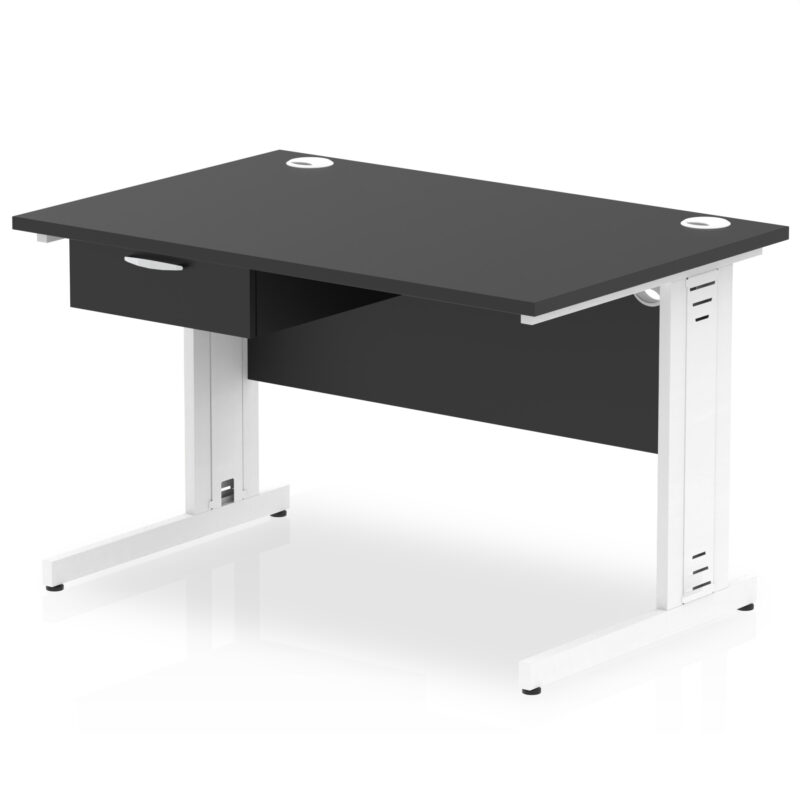 Pace Cable Managed Straight Desk White Frame With Single One Drawer Fixed Pedestal - Image 2