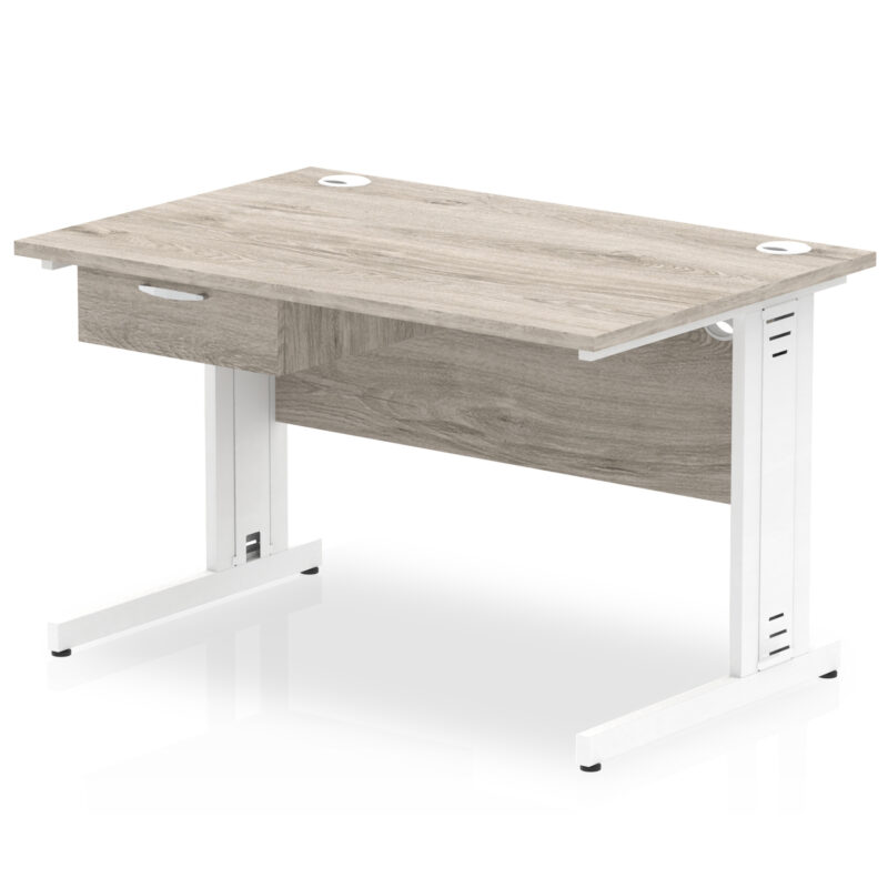Pace Cable Managed Straight Desk White Frame With Single One Drawer Fixed Pedestal - Image 3