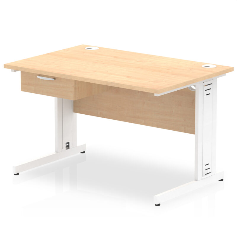 Pace Cable Managed Straight Desk White Frame With Single One Drawer Fixed Pedestal - Image 4