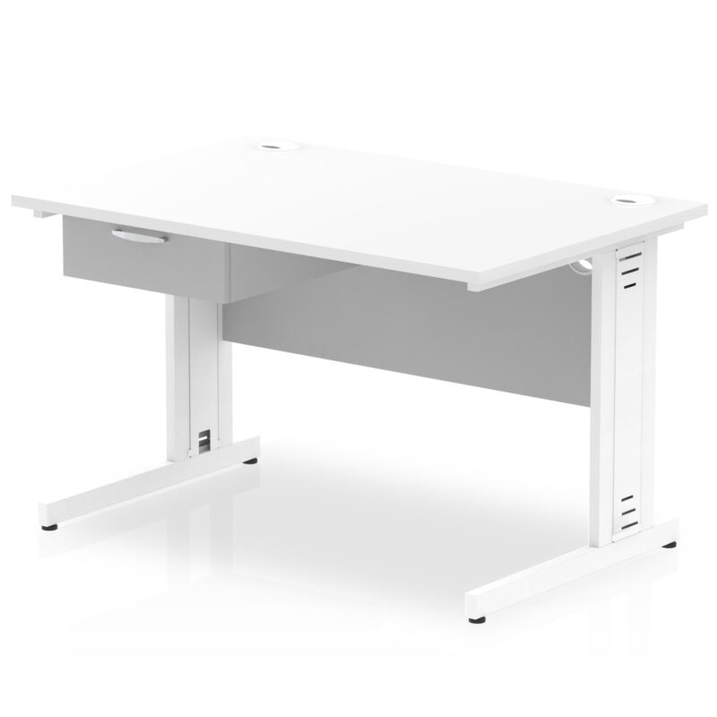 Pace Cable Managed Straight Desk White Frame With Single One Drawer Fixed Pedestal - Image 6