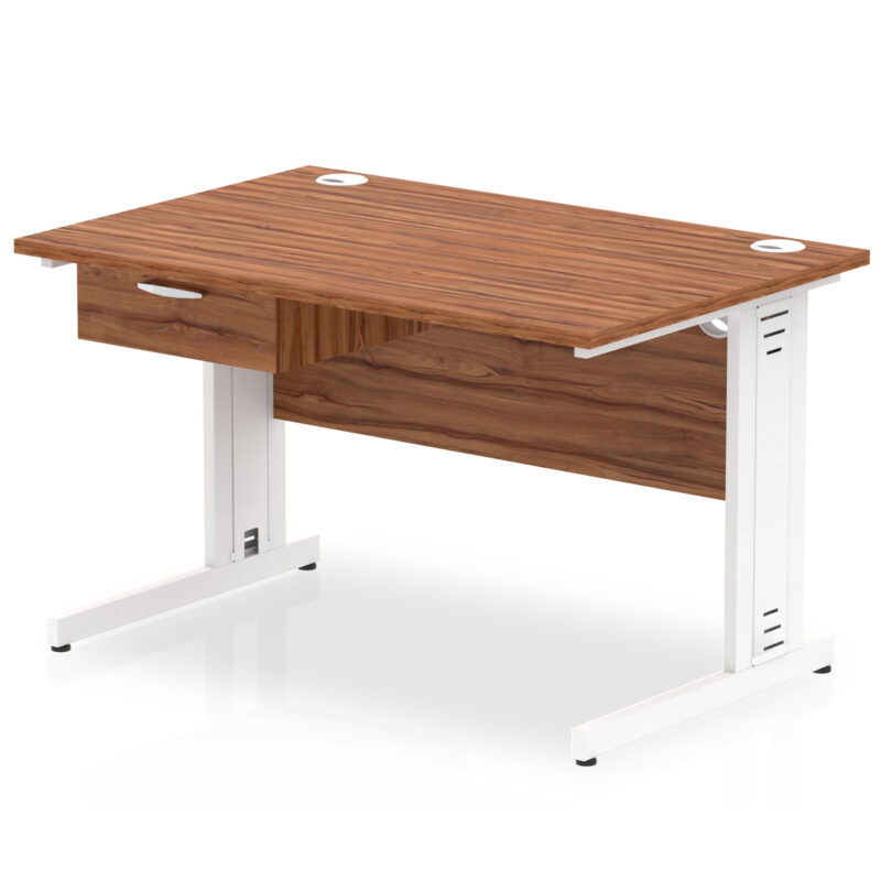 Pace Cable Managed Straight Desk White Frame With Single One Drawer Fixed Pedestal - Image 7